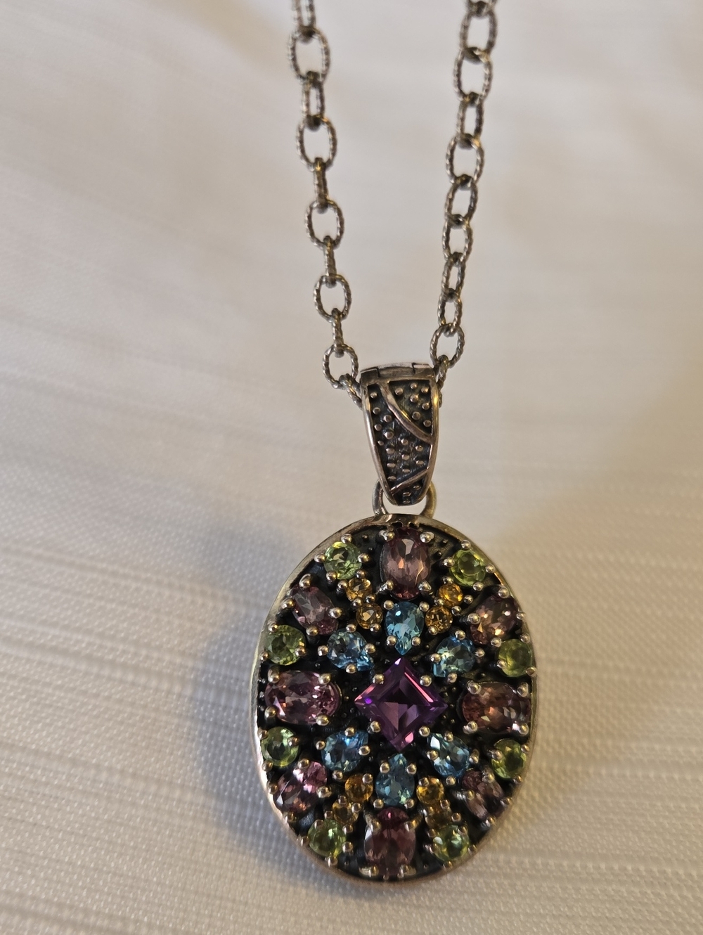 925 Multicolor Oval Gemstone Pendant Necklace - Women Jewelry
